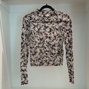 Topshop Black and Cream Floral Blouse